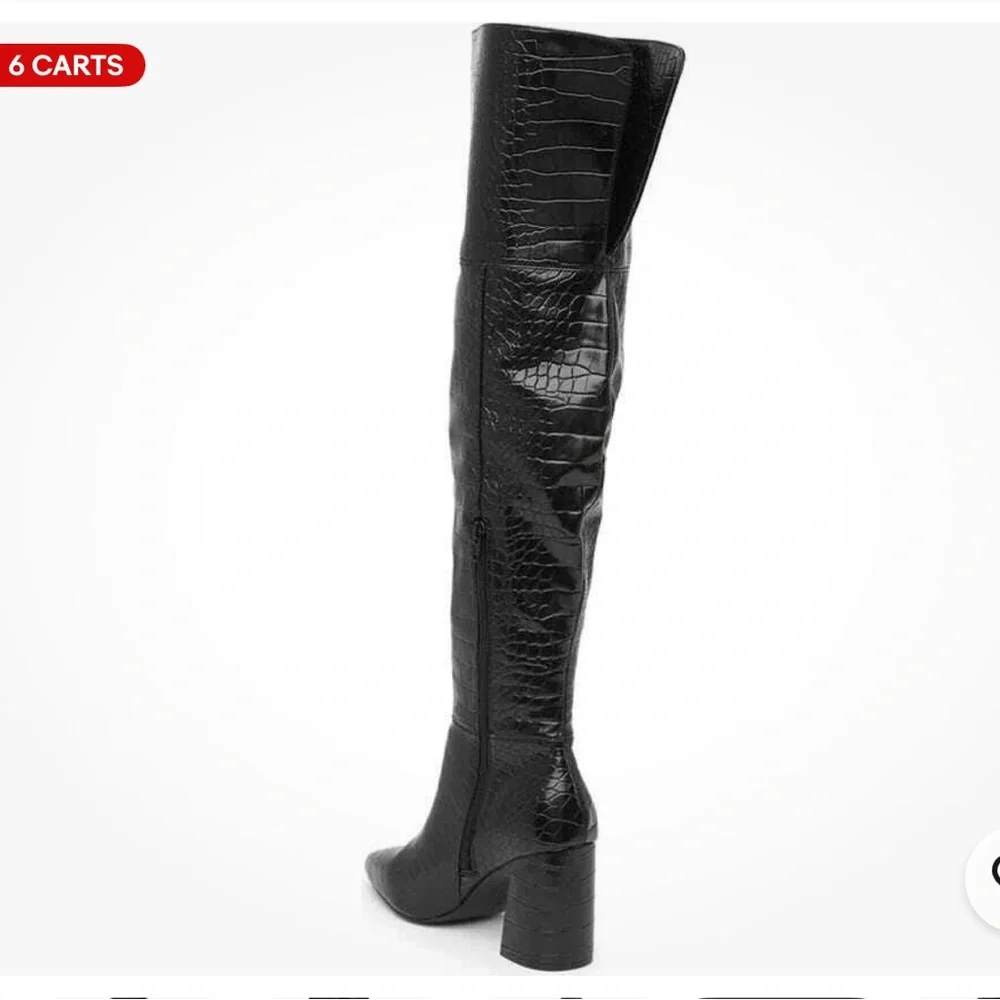 NIB Charles David Black Croco Faux Leather Over Knee Boots Size 8.5